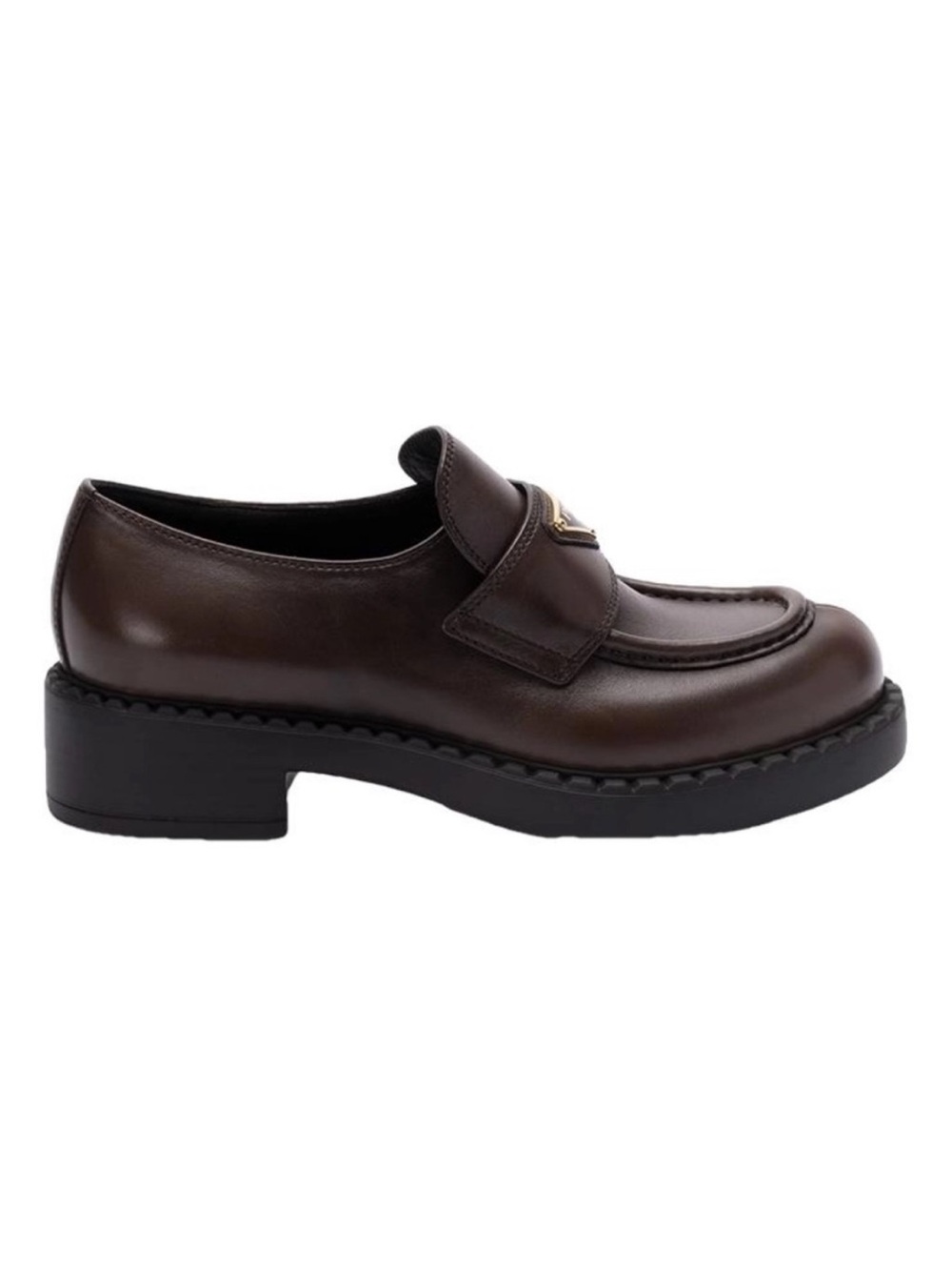 PRADA Chocolate logo leather platform loafers flats